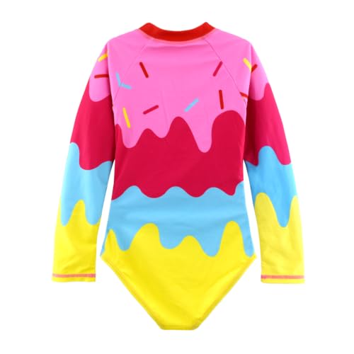Image of Girls One Piece Swimsuit Long Sleeve Rash Guard UPF 50+ Age 2-12Y