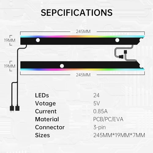 Image of AsiaHorse ARGB Light Strip for Motherboard, 24 Independent Addressable RGB, 5V 3-pin Aura Sync, Lightsaber-X Led PC Parts Kit Compatible with Micro-ATX