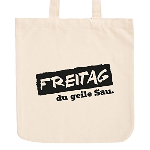 JUNIWORDS Jutebeutel, Pastellfarben, Freitag Du Geile Sau, Tasche: Natur, Schrift: Schwarz JUNIWORDS Jutebeutel, Pastellfarben, Freitag Du Geile Sau, Tasche: Natur, Schrift: Schwarz