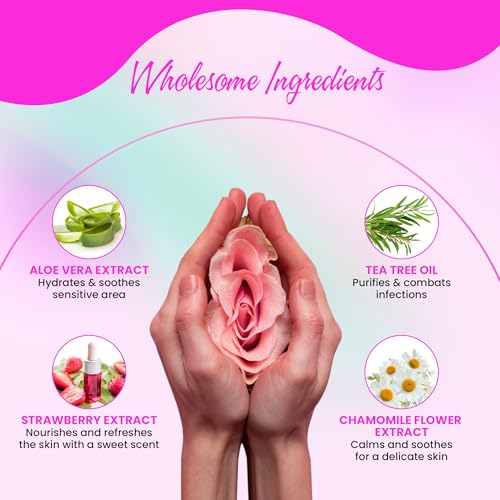 Image of V18 Vaginal Hygiene Wash for Women - Feminine Intimate Care with Strawberry Scent - Lactic Acid, Odor Control, & pH Balance - Gentle Daily Wash for Vagina, Genital Dryness, & Itching Relief