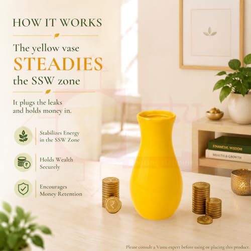 Image of Yellow Vase for Home & Office Decor | Height - 7.5 Inch Approx | Enhances Stability & Financial Growth | Ideal for South-Southwest Placement | Pot for Positive Energy & Interior Design