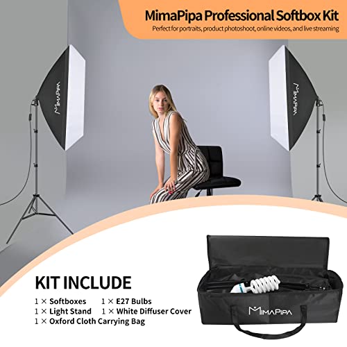 Mimapipa Softbox Lighting Kit 20"X28" Photography Lighting Kit With 2Pcs E27 Socket 5500K Bulb Photography Continuous Lighting Kit Photo Studio Light Equipment For Camera Shooting Video Recording #TOP6
