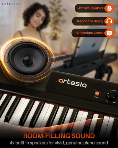 Image of Artesia Portable 88 Key Weighted Keyboard Electric Piano, Digital Keyboard Piano with Full-Size Velocity Sensitive Keys, Built in Speakers, Headphone Output, Sustain Pedal and Melodics Lesson