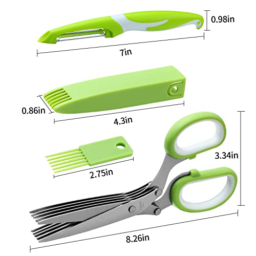 Joyoldelf Gourmet Herb Scissors With Potato Peeler - Master Culinary Multipurpose Cutting Shears With Stainless Steel 5 Blades, Safety Cover And Cleaning Comb For Cutting Cilantro Onion Salad #TOP6