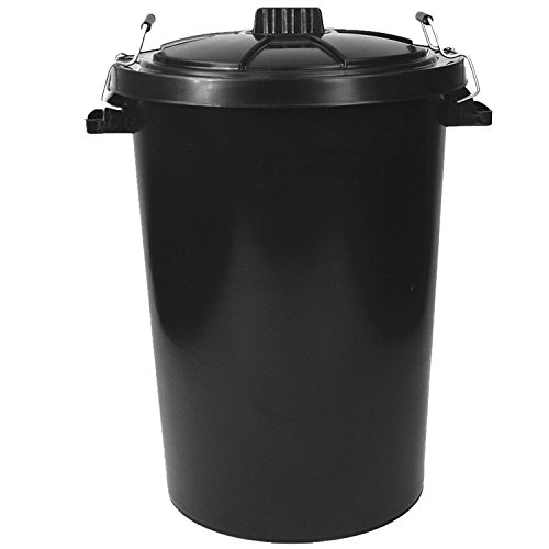 Srendi® Large 85L Litre Black Metal Handles Plastic Bin Rubbish Waste Dustbin Animal Feed Storage Unit Indoor Outdoor