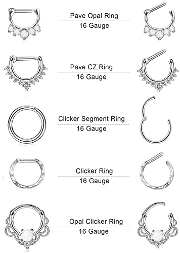 Finrezio 16Pcs 16G Stainless Steel Septum Piercing Nose Rings Hoop Tragus Cartilage Retainer Body Piercing Jewelry #TOP1
