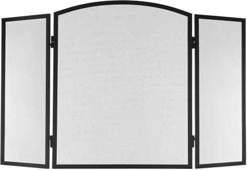 Unibos | Fire Guard Screen Panel Standing Gate - Steel Decorative Mesh Screen, Flame Guard for Coal & Wood Fire, Folding Fireplace Cover | Perfect for Outdoor & Indoor (W96cm x H60cm)