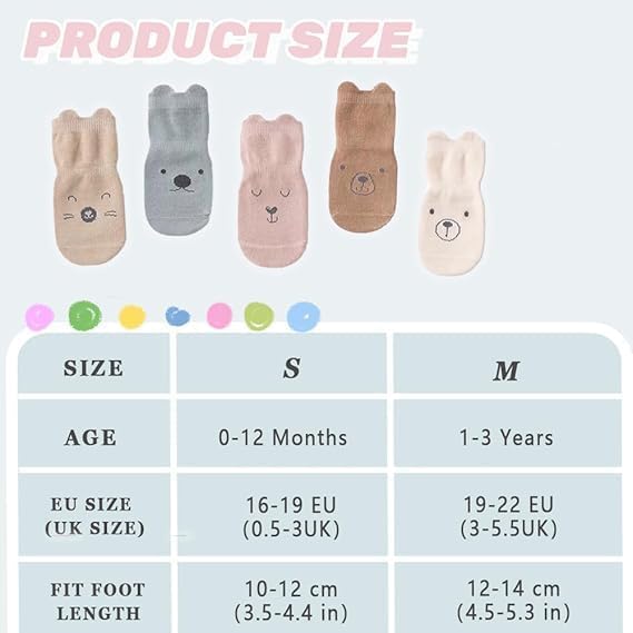 ZINLEY Baby Anti-Slip Cartoon Socks for Boys & Girls | Soft Cotton Non-Skid Socks with Grips for Infants & Toddlers | Breathable, Stretchable, Cute Animal Printed Baby Footwear (Rebbit Socks) 1