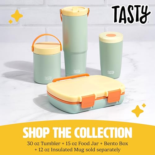 Image of Tasty Food Jar with Folding Handle, Portable Snack Travel or Lunch Container, Stainless Steel Insulated Vacuum with Leak-Proof Lid, Keeps Food Hot or Cold for Hours, 15-Ounce, Aqua