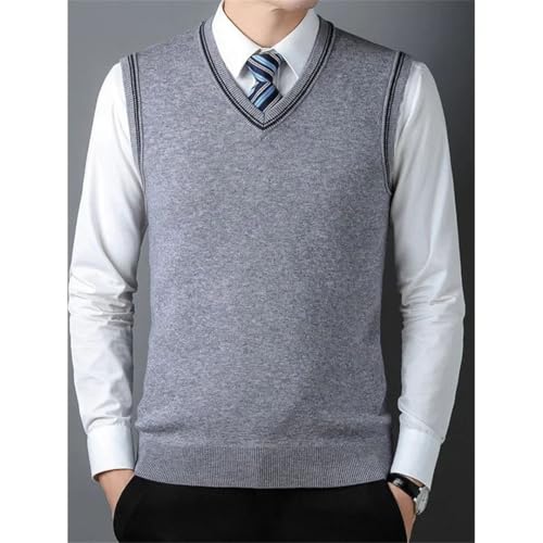 Men’S Thickened V-Neck Sweater Vest with Casual Striped Design Wool Knitted Sleeveless Pullover Tank Top3