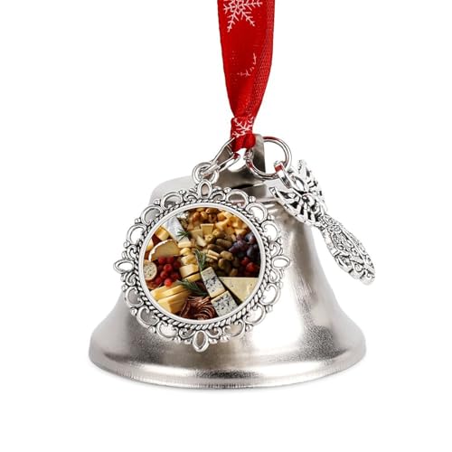 Christmas Bells Decorative BellsBeautiful Cheese Boardprinted Christmas Tree Bells Ornament Metal Jingle Bells for Christmas Holiday Decoration Metal Indoor and Outdoor Blessing Bells