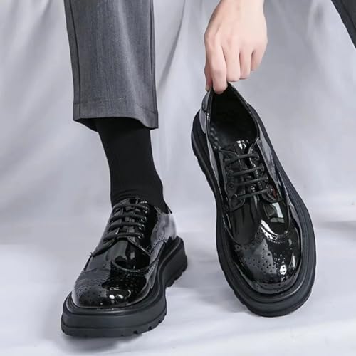 Mens Patent Leather Wingtip Platform Lace Up Dress Oxfords Shoes Vintage Brogue Penny Loafers Classic Wedding Formal Business Derby Shoes2