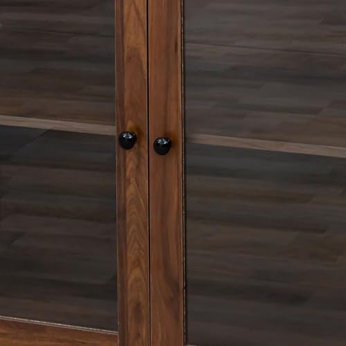 Image of 63 inch Walnut Kuchenschrank Vorratsschrank Aufbewahrungsschrank, Freistehender Kuchenschrank mit Schubladen und Turen, Gross Kuchenaufbewahrung mit Mikrowellenablage(Walnut 63 inch)