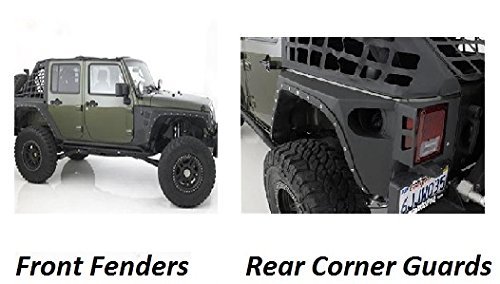 Smittybilt 2007-2015 Jeep JK Wrangler 4 Door XRC Rear Corner Guards and Front Fender Flares Black Textured 4pcs set