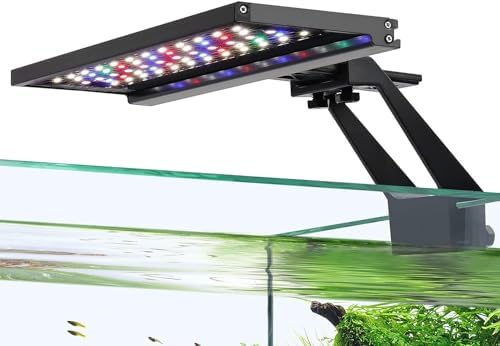 hygger Clip On Iluminación para Acuario,Luz Acuario Plantado,14W Ciclo de Luz Acuario LED con Espectro Completo con Monitor, 9 Colores,Temporizador Ajustable para Tanque de 28-48cm