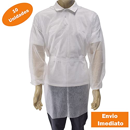 10 Avental Descartável Manga Longa TNT Gramatura 20 Pct 10u - Tam M - Capote Descartável Jaleco Desc