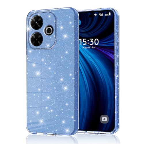 Eherui Glitzer Handyhülle für Xiaomi Redmi 13 4G /Xiaomi Poco M6 4G Silikon TPU Anti-Fingerabdruck Hülle Flexible Stoßfeste Case Kratzfest und Absturzsicherung Schutzhülle für Redmi 13 4G Blau