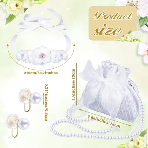 Quelay 9 Pcs First Communion Veil Set for Girls Catholic 1st Communion Veil Accessories Wreath Headpiece Crown Pearl Rosary Pouch Belt Necklace Bracelet White Gloves Sock for Kid Wedding3