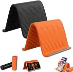 2Pcs Silicone Phone Stand with Aluminum, Flexible Foldable Phone Holder for Long Travel Accessories, Universal Adjustable Anti-Slip Desktop Mount for Phone Tablet Laptop (Orange + Black)