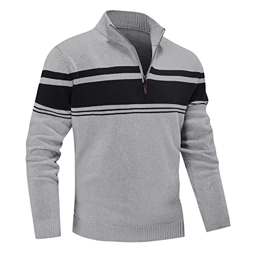 MAGNIVIT Men's Sweater Quarter Zip Striped Pullover Fall Winter Spring Color Block Polo Sweatshirts