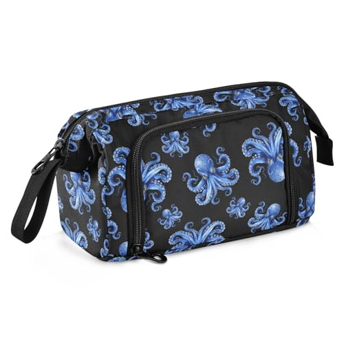 Image of Octopus Print Big Capacity Pencil Pen Case Large Pencil Pouch | Portable Multi Compartment Zipper Pencil Bags Stationery Storage for Men Women College Office