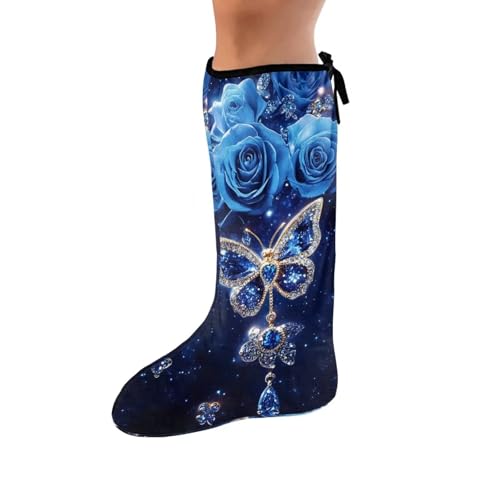 Gomyblomy Blue Leg Cast Cover Butterfly Rose Cast Sock Cover for Foot Stretchy Cast Cover for Leg Foot Below The Knee Leg Cast Scratcher Sleeve Cast Decoration for Women-M