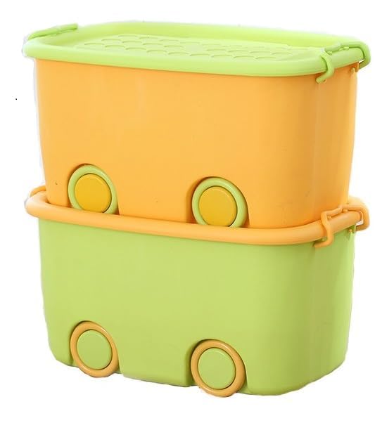 Image of 25 Liters /Toy Storage Box Large Size /Toy Storage Organiser /Toy Basket Storage Box for Kids Big Size Storage Container Box Stackable /Wheels /Locking Lid & Handle (PACK OF 2)