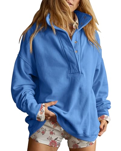 Image of Gacaky Sweatshirt for Women Oversized Casual Long Sleeve Button Henley Neck Pullover Tops Fashion Outfits Clothes