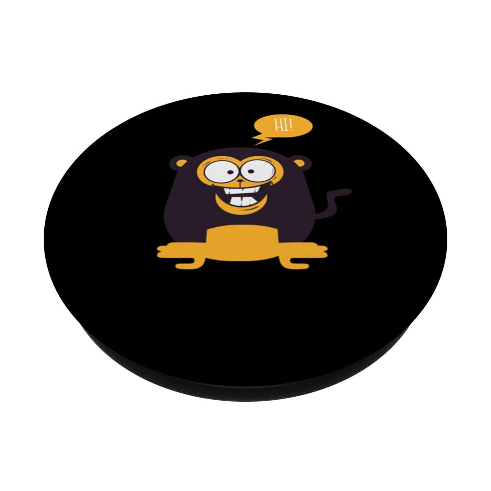 CUTE EXCITED BABY CHIMP MONKEY HI! Cute Enthusiastic Joyful PopSockets Swappable PopGrip, Black - Image 2