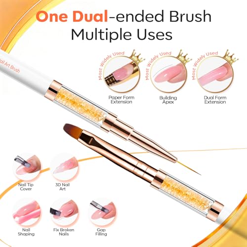 Image of Modelones Builder Gel Brush 2PCS Dual Ended French Tip Brush Liner Cleaning | Nail Extension French Tip Brush Liner Hard Poly Gel Application Cleaning Brush Nail Art Tool for Salon