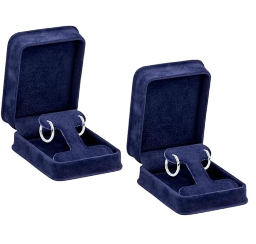 Navy Blue Velvet T-Style Earring Box, 2 Pack, Rich Luxury