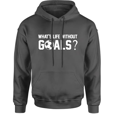 FerociTees Unisex What's Life Without Goals Soccer Medium Charcoal Grey Hoodie Cover