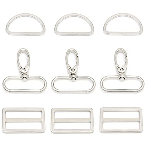 Melordy 15Pcs Metal Swivel Snaps Hooks With D Rings And Tri-Glides Slide Buckles For Key Lanyard Purse Bag Straps Dog Collars Diy Sewing Hardware Craft (1-1/2 Inch,Silver) #TOP16