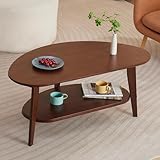 NAVREX Mid Century Modern Coffee Table with Storage, 2 Tier Oval Round Coffee Tables for Living Room Home Office, FSC Certifiled 100% Solid Bamboo Wood Center Table Easy Assemble (Espresso)