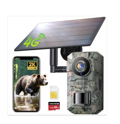 4G LTE Cellular Trail Camera - 2K HD Live Streaming with Built-in SIM Card, 0.2s Motion Activated Solar Game Camera with Night Vision IP66 Waterproof for Wildlife Monitoring Off-Grid