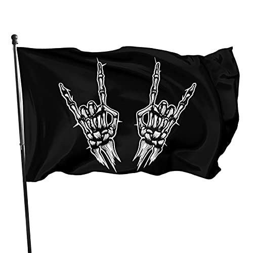 Bandera Pirata Heavy Metal Calavera Rock Mano 90X150Cm Banderas De Jardín Resistente Decoloración Bandera Decorativa De Patio Multicolor Banderas De Exterior Decorativa Para Césped Patio Fiesta