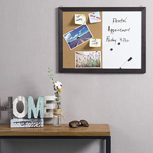 2-in-1 Black Wood Framed Wall Mounted Combination Bulletin Cork Board & Magnetic Whiteboard - MyGift - Thumbnail 7