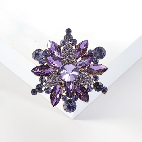 YOQUCOL Vintage Austrian Crystal Rhinestone Flower Shape Brooch Pin for Women4