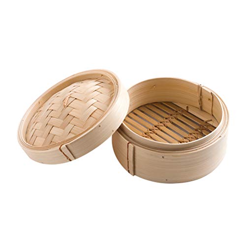 3 peças de panelas de bambu chinesas de 20 cm da UPKOCH, cesta de cozimento a vapor, cesta com tampa