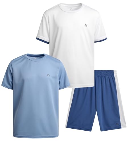 Image of RBX Boys Short Sets - 3 Piece Active Performance Short Sleeve Athletic Shirts and Gym Shorts With Elastic Waistband (4-12)