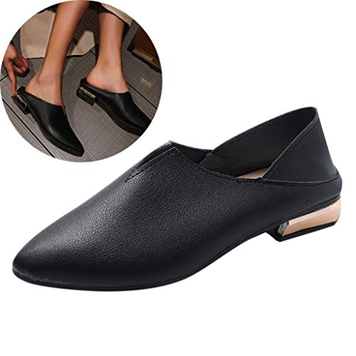 Clearance! Swiusd Womens Pointed Toe Single Shoes Retro Low Heel Shallow Loafers Elegant