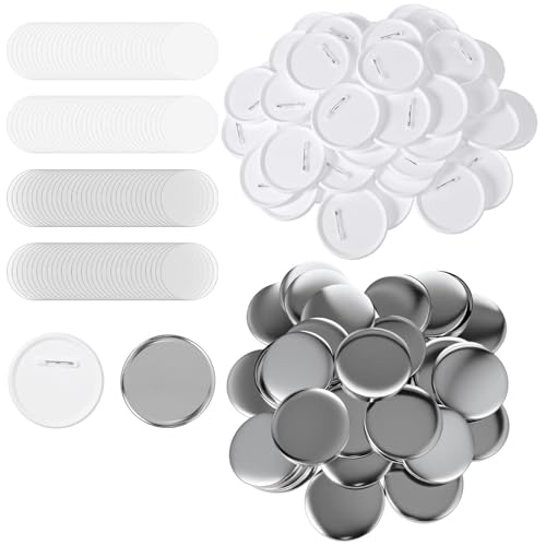 Ckhoid 100 Sets 75mm/3 inch Button Supplies Button Parts for Buttons Maker Machine Round Badge Blank Buttons Pins Includes Blank Pin Back Cover Metal Cover Clear Film Paper