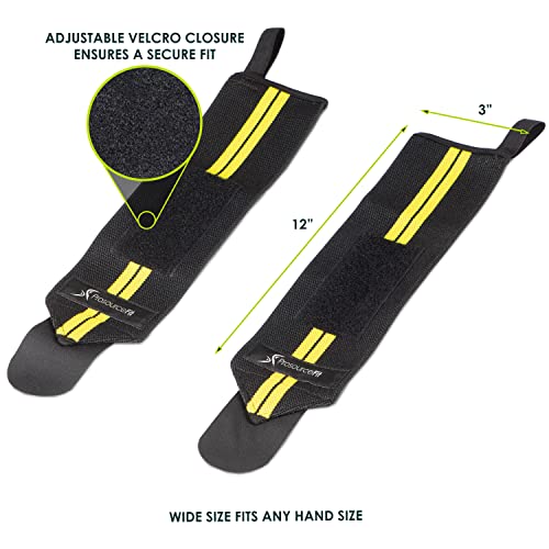 Image of ProsourceFit Pair of Barbell Weight Lifting Wrist Wraps Support with Thumb Loop, Yellow