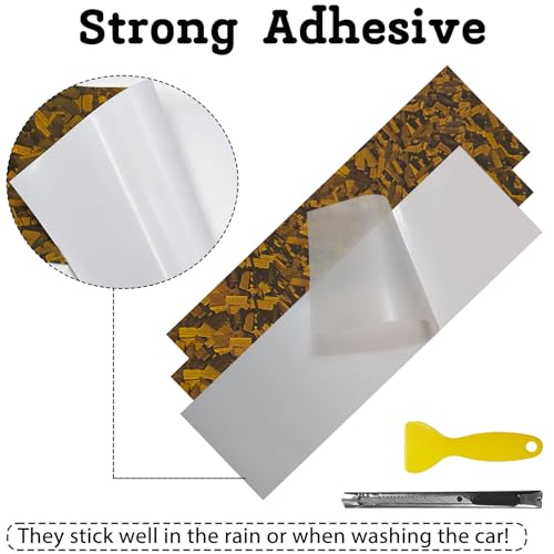 Image of QianBao Compatible with Gold Forged Carbon Fiber Vinyl Wrap 11.8 inch x 4 inch Chevy Bowtie Emblem Wrap Kit with Spatula and Cutter 3 Pcs Universal Logo Overlay