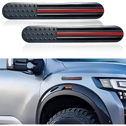 2Pcs USA American Metal Flag Auto Fender Emblem, Embossed 3D Metal Adhesive Sport Truck Car Badge,USA Flag Decal for for Auto SUV Truck Motorcycle (Red) Cover