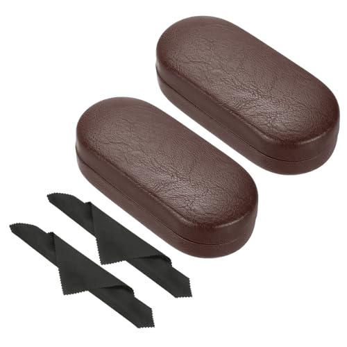 PATIKIL Hard Shell Eyeglasses Case, 2 Pack PU Leather Large Glasses Case Protective Sunglasses Organizer for Women Men Eyeglasses Sunglasses Storage, Red Brown