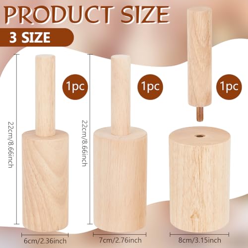 BENECREAT 3 Size Cup Pottery Molds, 6/7/8cm ID Wooden Cup Shaping Tools with Removable Handle, Pottery Set for Cup Vase Making - Image 2