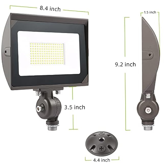 80W Outdoor LED Flood Light with 1/2 Knuckle Mount (Plate Included), 5000K Daylight 9600LM 120V, UL Waterproof LED Security Flood Lighting