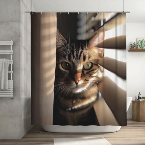 Rideau de douche imperméable chat avec crochets et doublure de douche pour baignoire - 8
