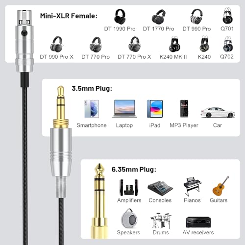 Cable de audio de reemplazo con adaptador 6.35 mm 2 m miniatura 2
